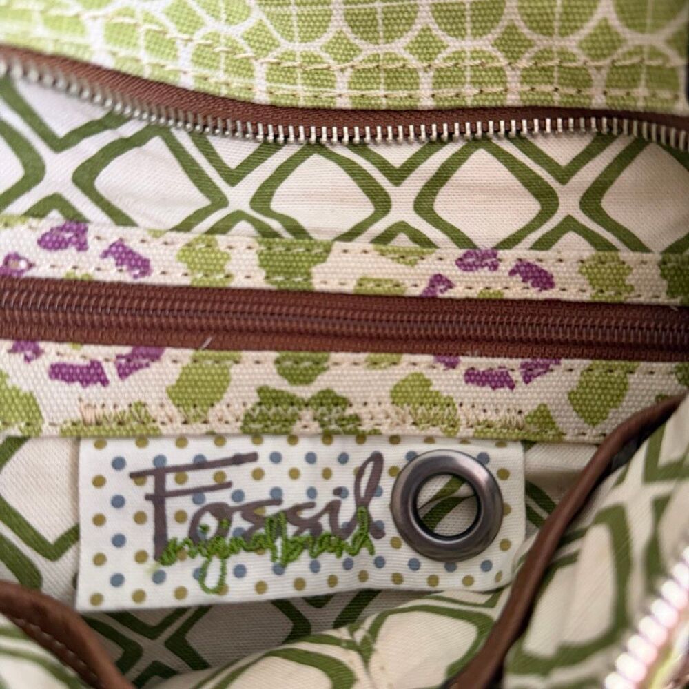 Fossil Y2K Canvas Key-Per Crossbody Bag Green Geometric Adjustable Shoulder EUC - Picture 8 of 15